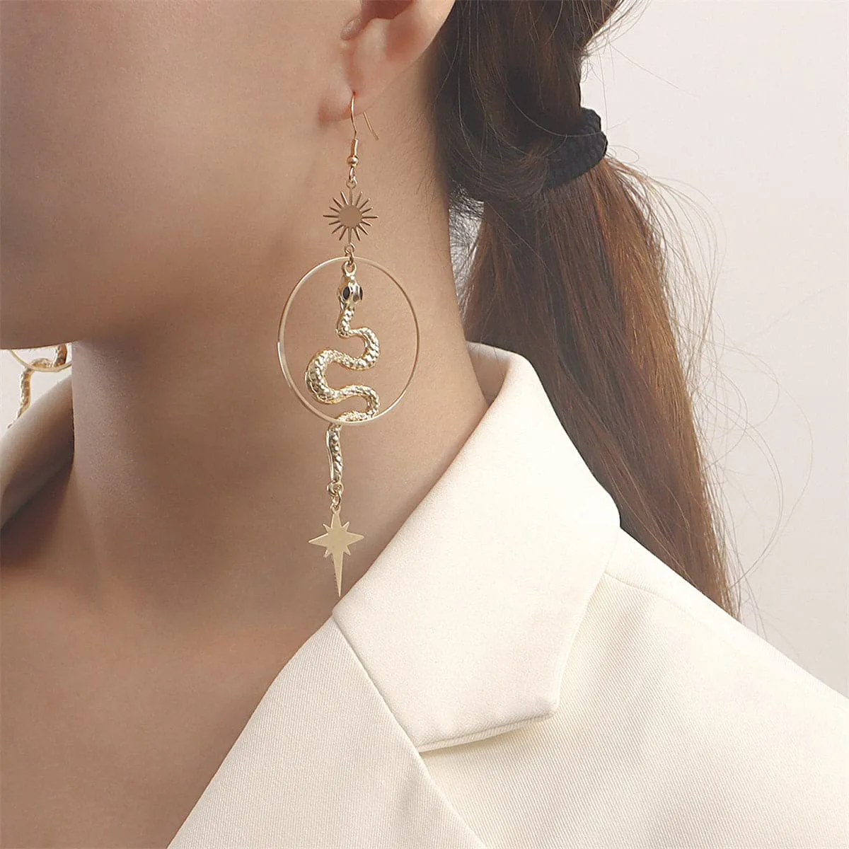 18K Gold-Plated Snake Star Drop Earrings