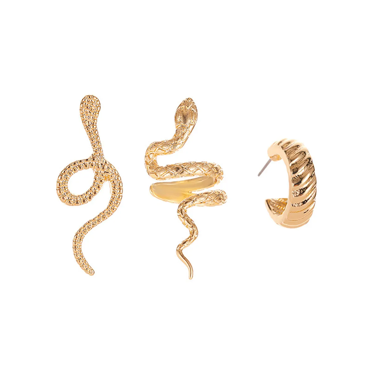 18K Gold-Plated Snake Three-Piece Stud Earring & Ear Cuff Set