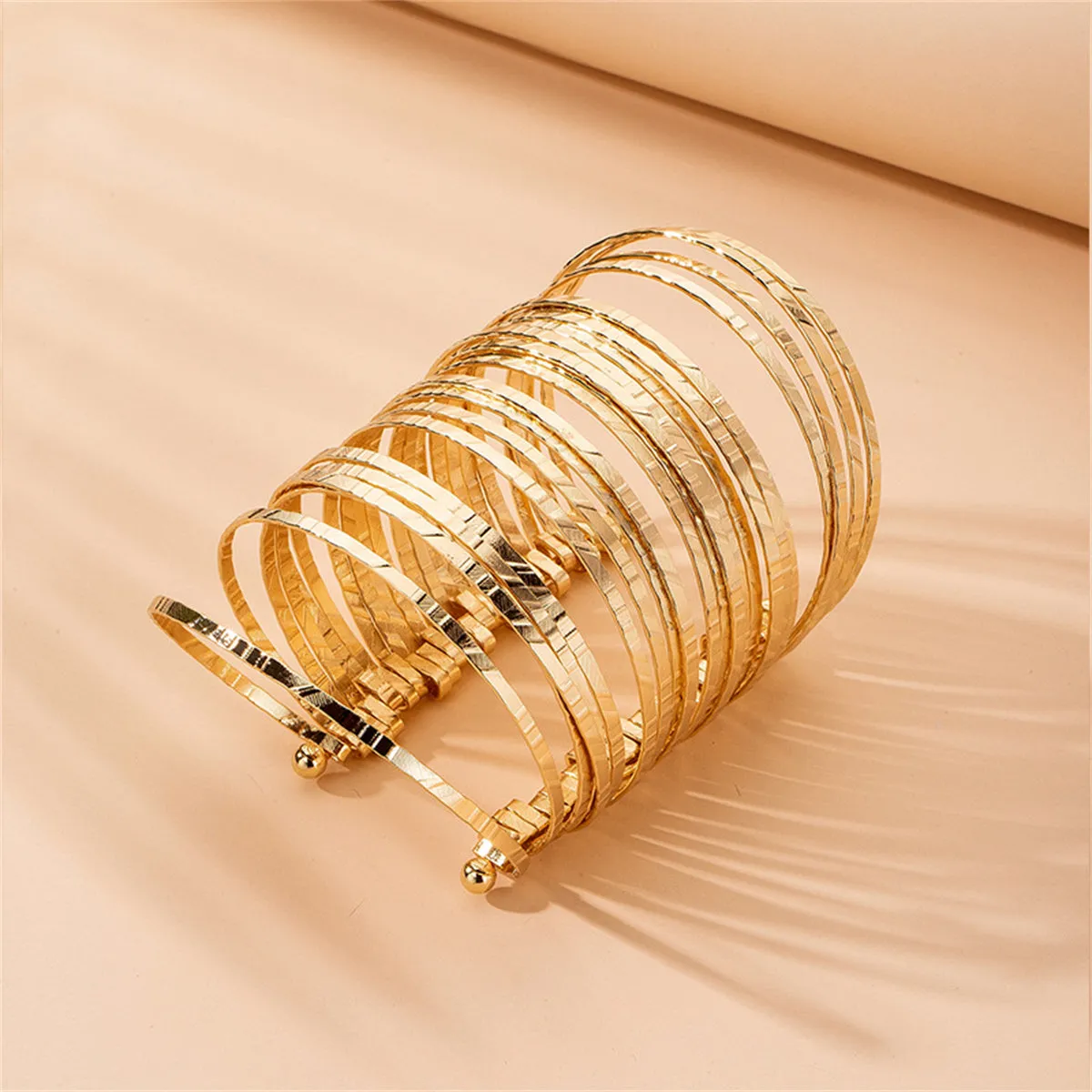 18K Gold-Plated Stacked Cuff Bracelet