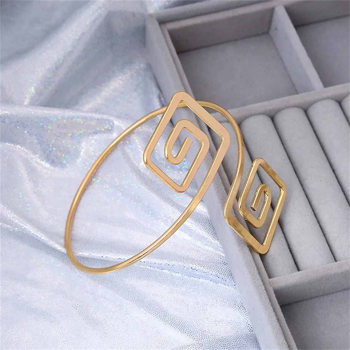 18K Gold-Plated Stacked-Square Bypass Arm Cuff
