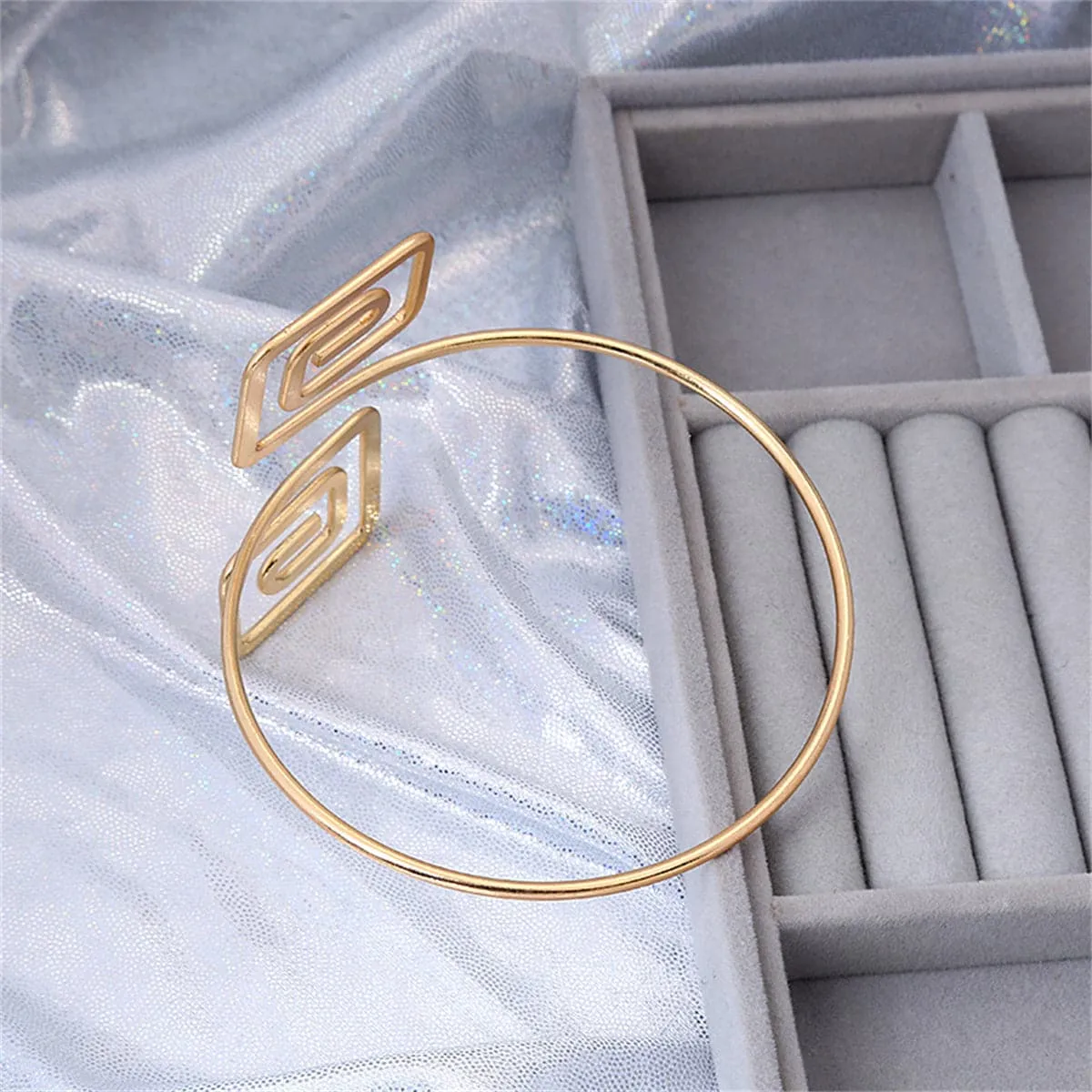 18K Gold-Plated Stacked-Square Bypass Arm Cuff