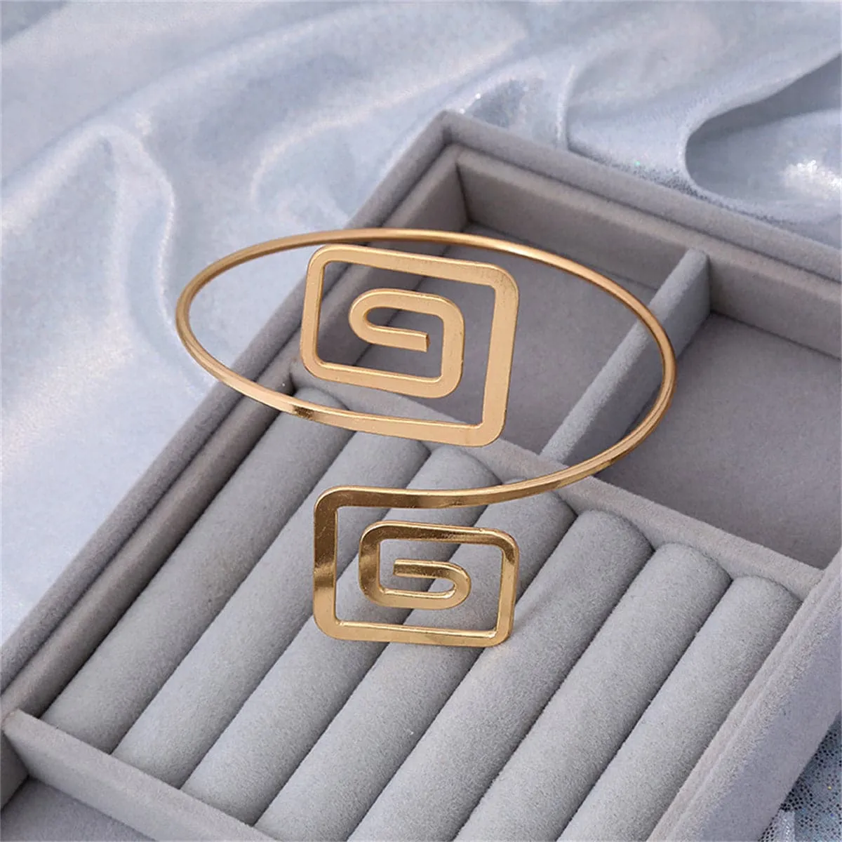 18K Gold-Plated Stacked-Square Bypass Arm Cuff