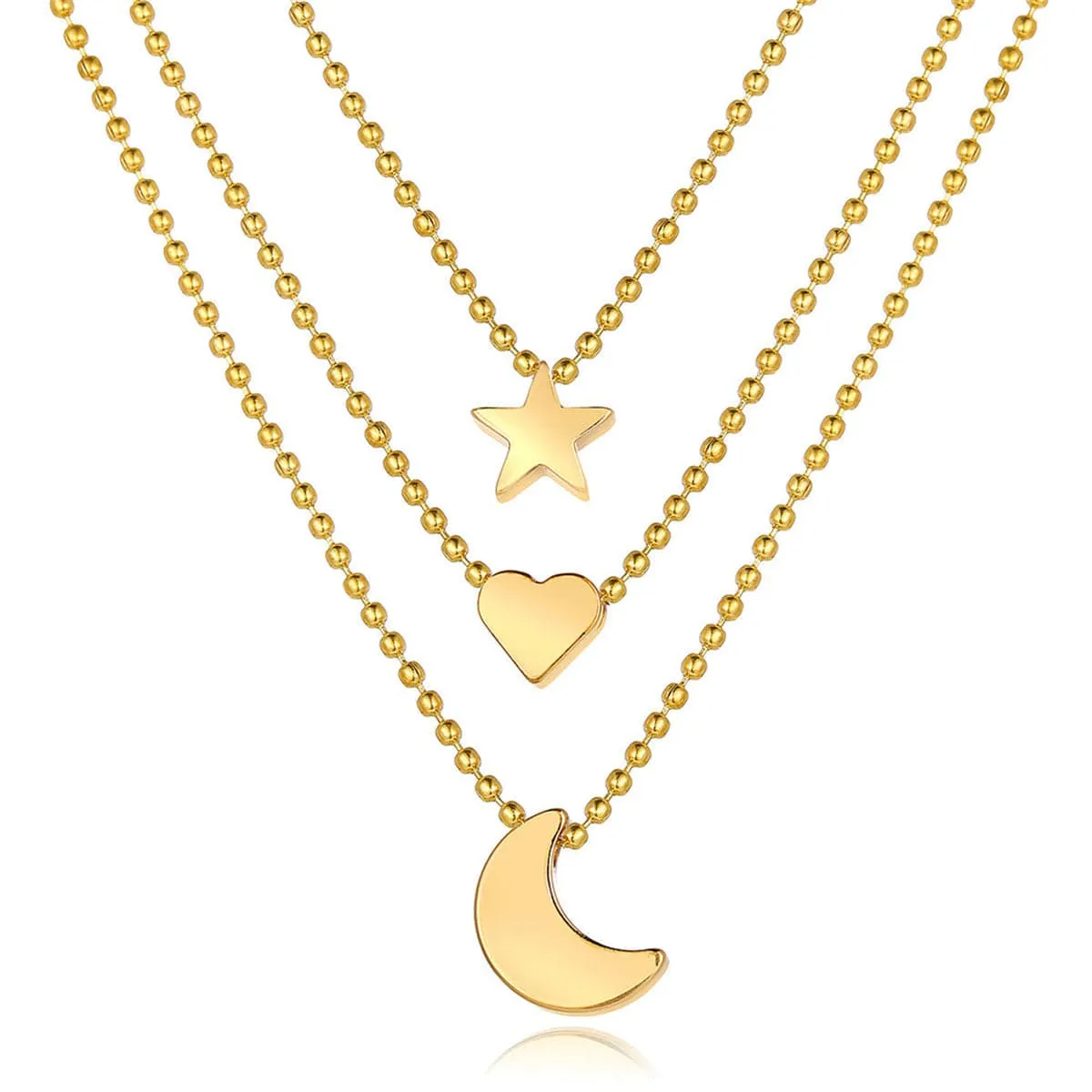 18K Gold-Plated Star & Heart Layer Pendant Necklace