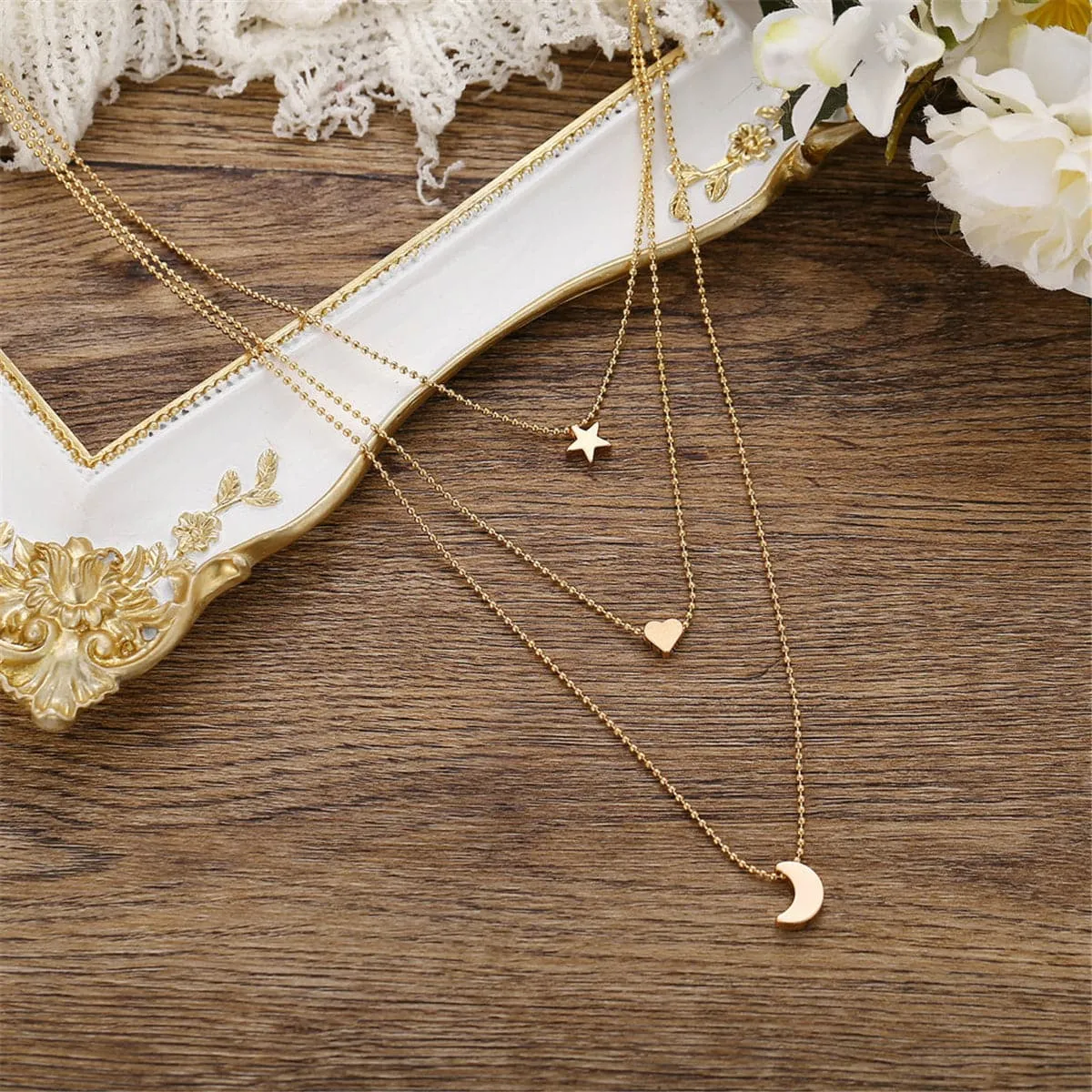 18K Gold-Plated Star & Heart Layer Pendant Necklace
