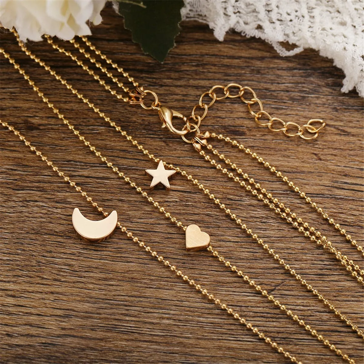 18K Gold-Plated Star & Heart Layer Pendant Necklace