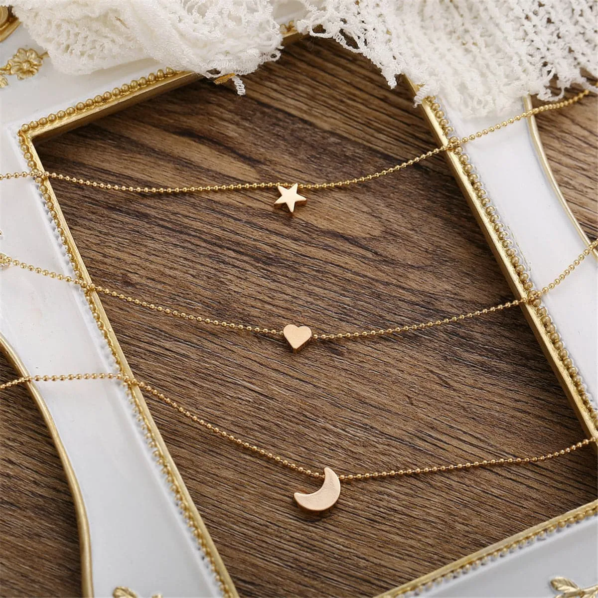 18K Gold-Plated Star & Heart Layer Pendant Necklace