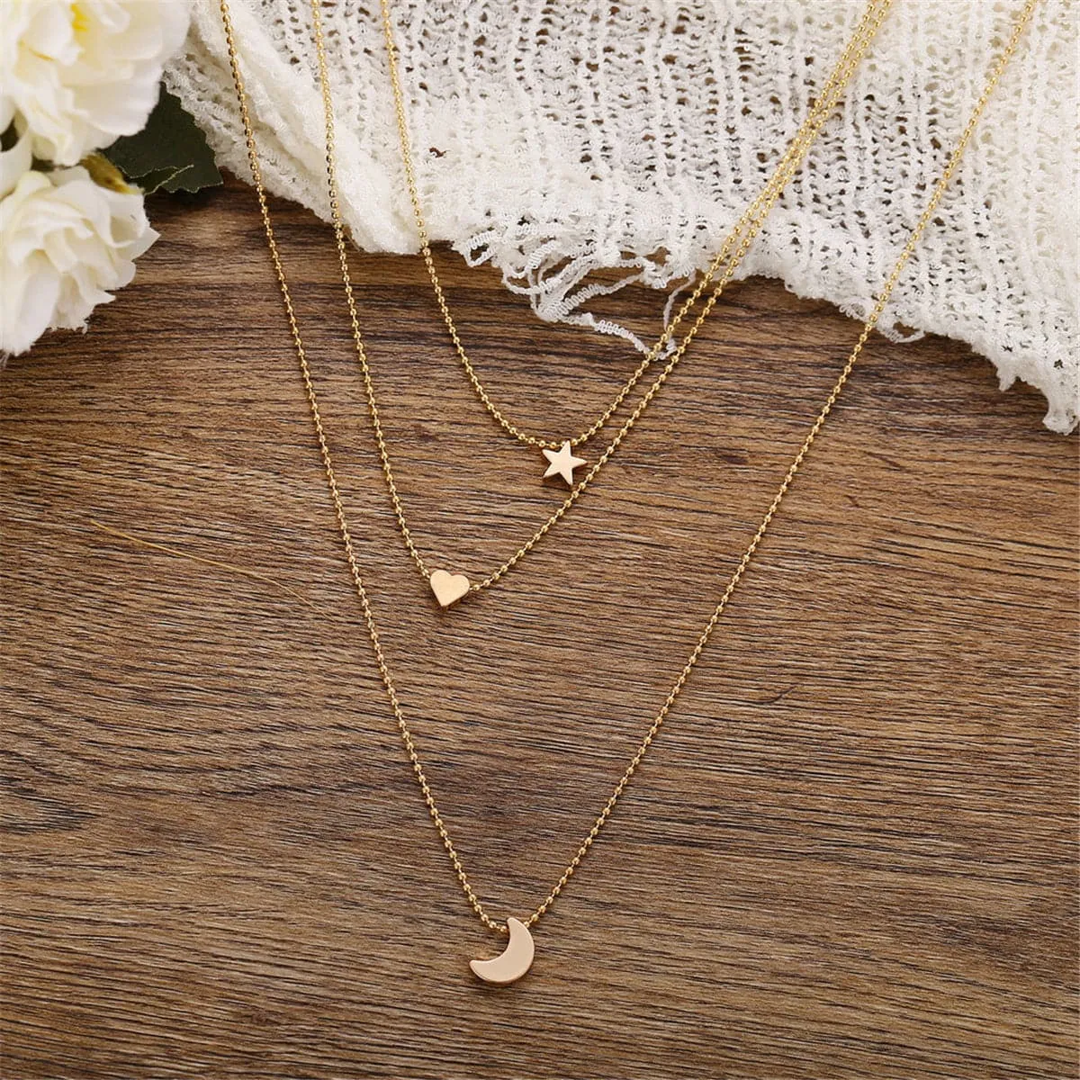 18K Gold-Plated Star & Heart Layer Pendant Necklace
