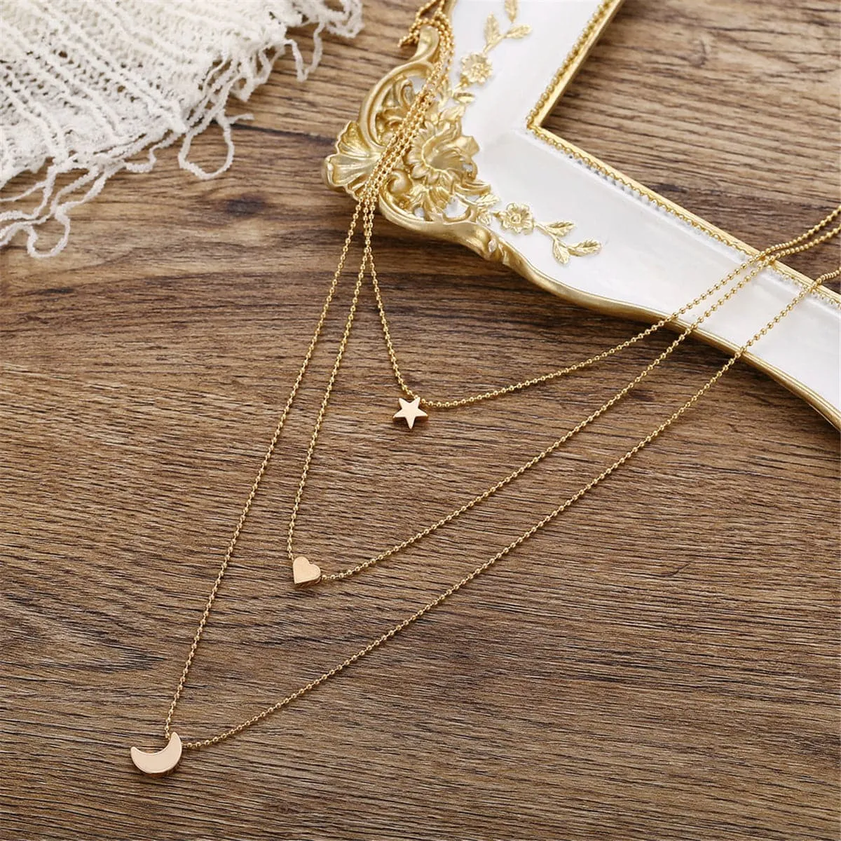 18K Gold-Plated Star & Heart Layer Pendant Necklace