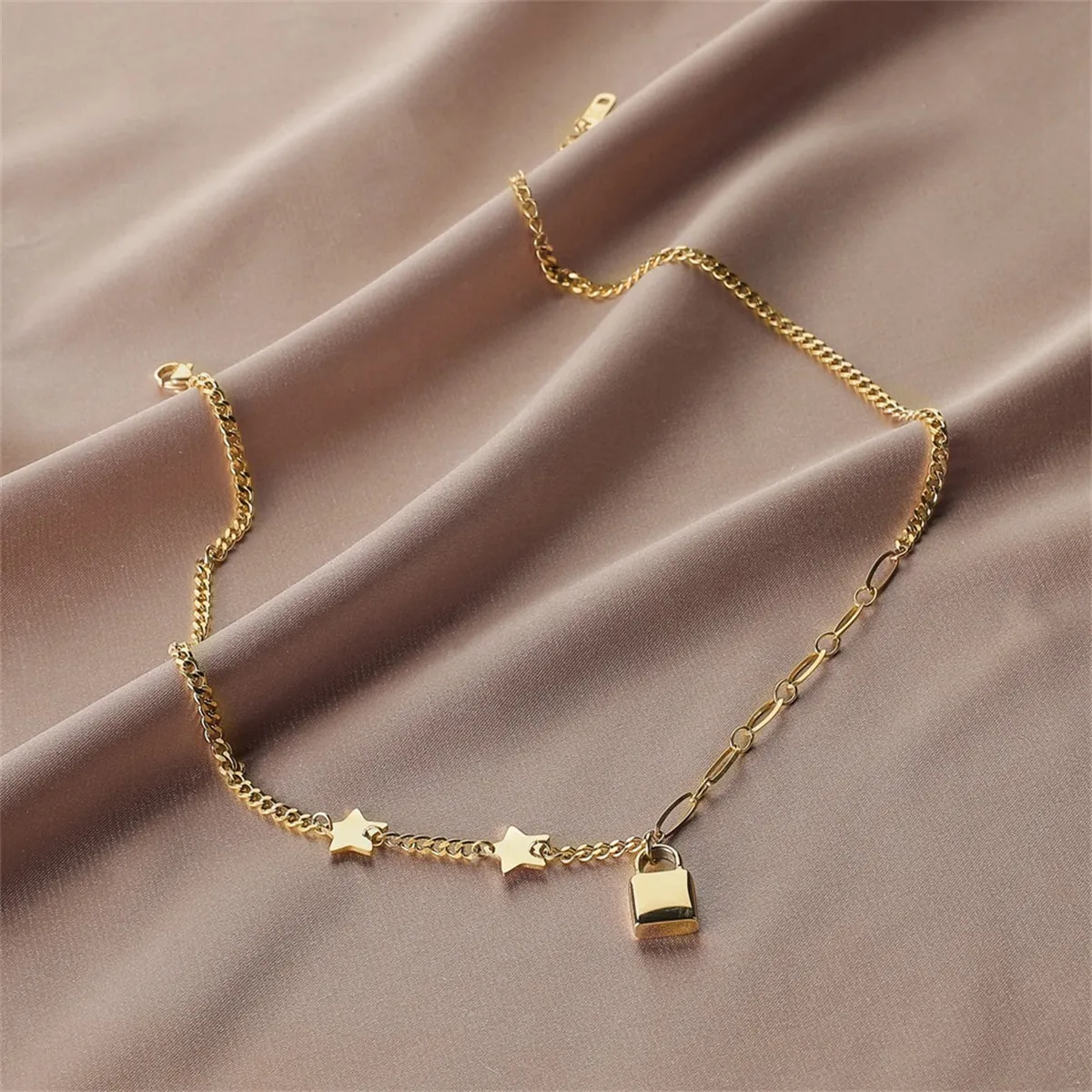 18K Gold-Plated Star & Lock Pendant Necklace