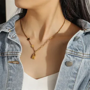 18K Gold-Plated Star & Lock Pendant Necklace