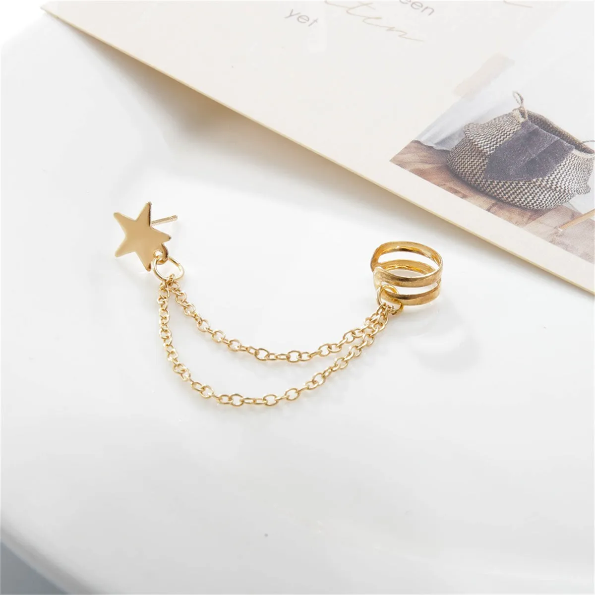 18K Gold-Plated Star Chain Ear Cuff