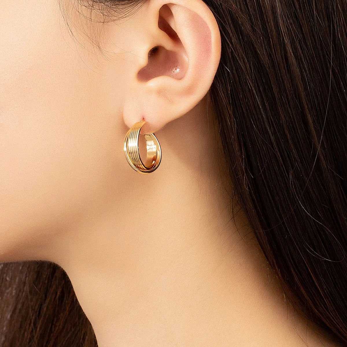 18K Gold-Plated Stripe Huggie Earrings