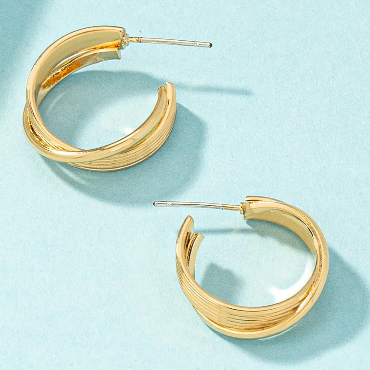 18K Gold-Plated Stripe Huggie Earrings