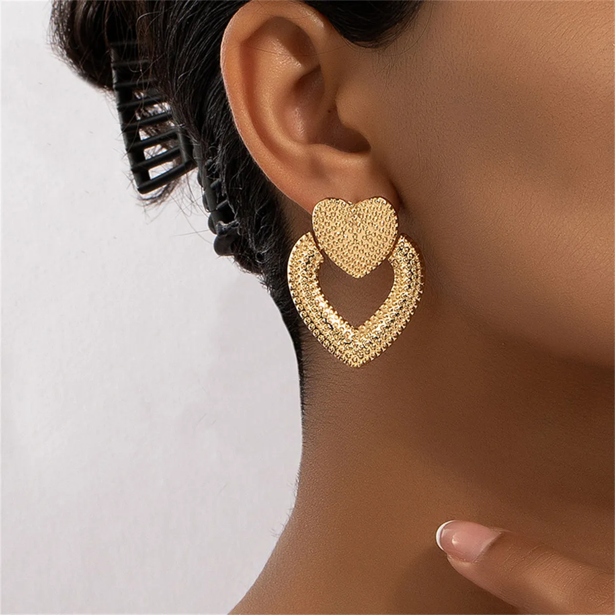18K Gold-Plated Studded Open Heart Drop Earrings