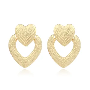 18K Gold-Plated Studded Open Heart Drop Earrings