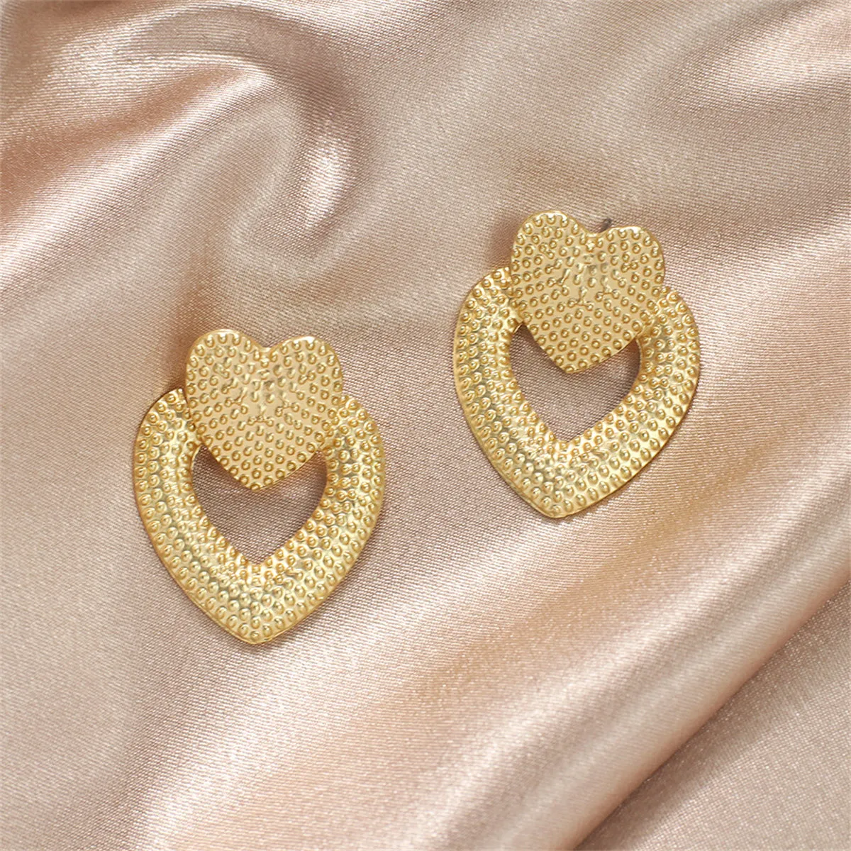18K Gold-Plated Studded Open Heart Drop Earrings