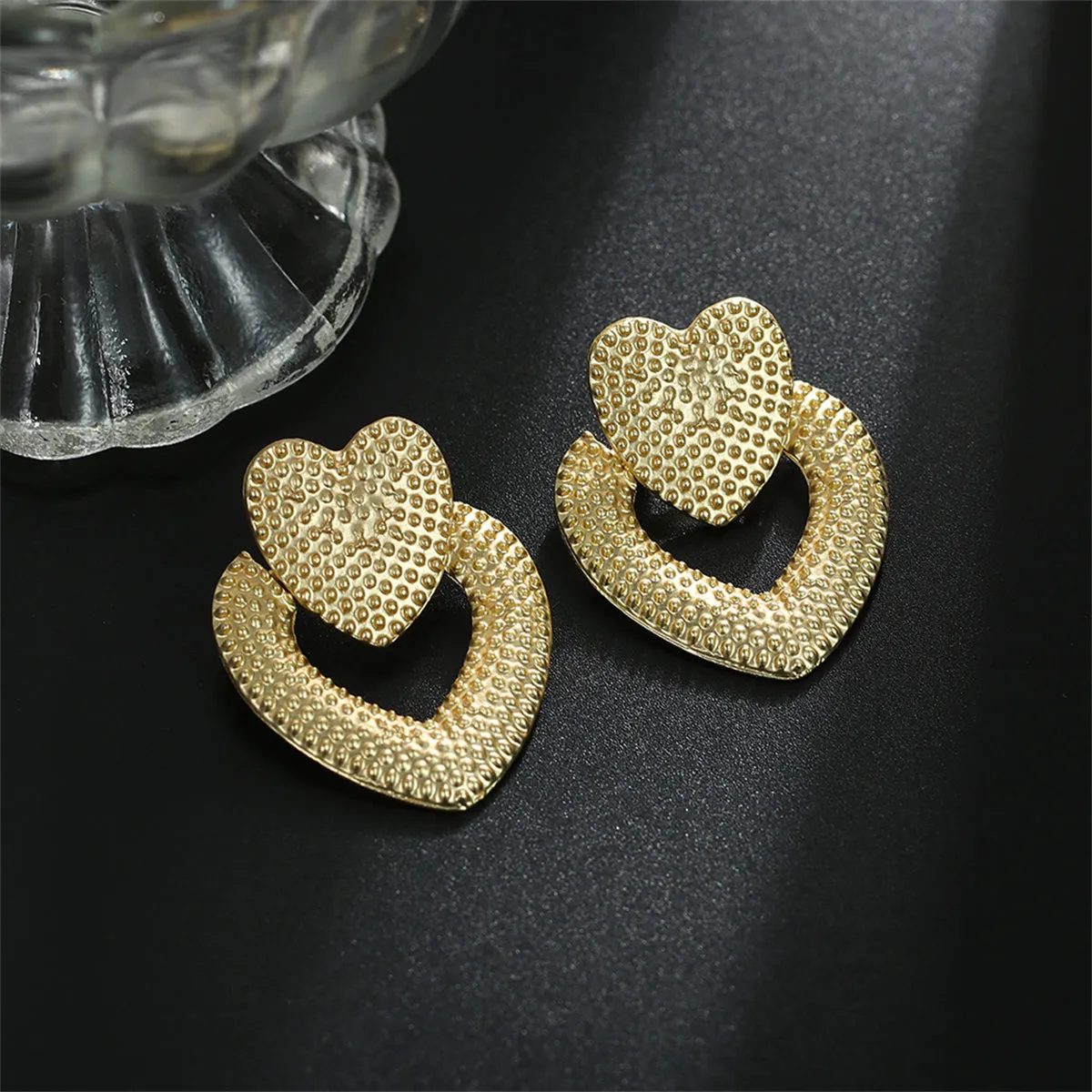 18K Gold-Plated Studded Open Heart Drop Earrings