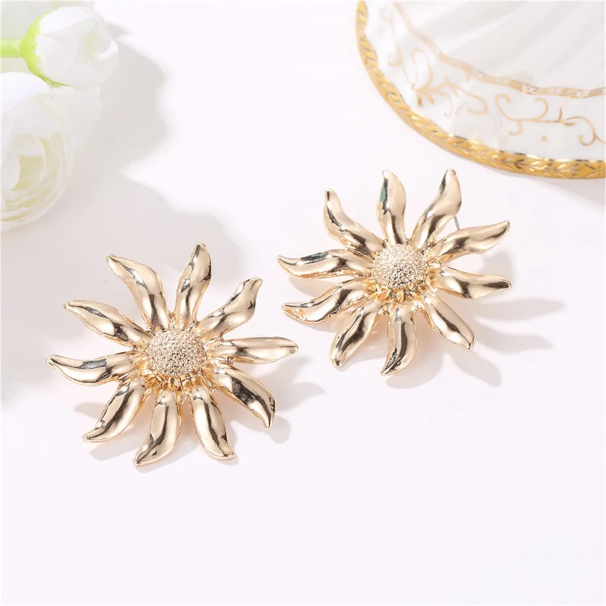 18K Gold-Plated Sunflower Stud Earrings