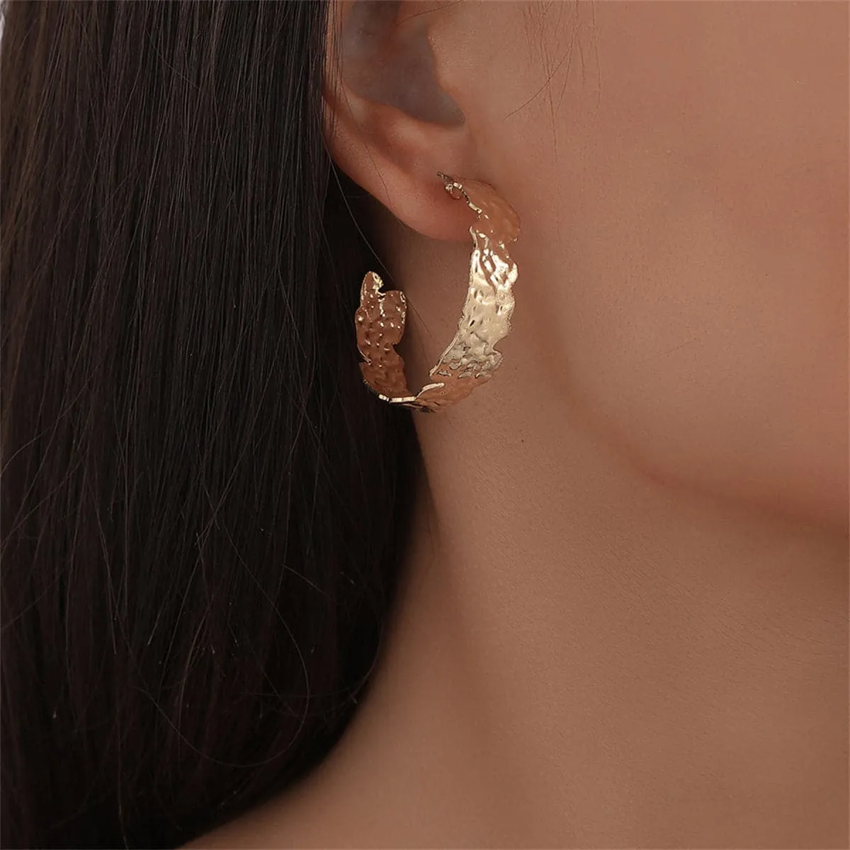 18K Gold-Plated Textured Abstract Half-Hoop Earrings