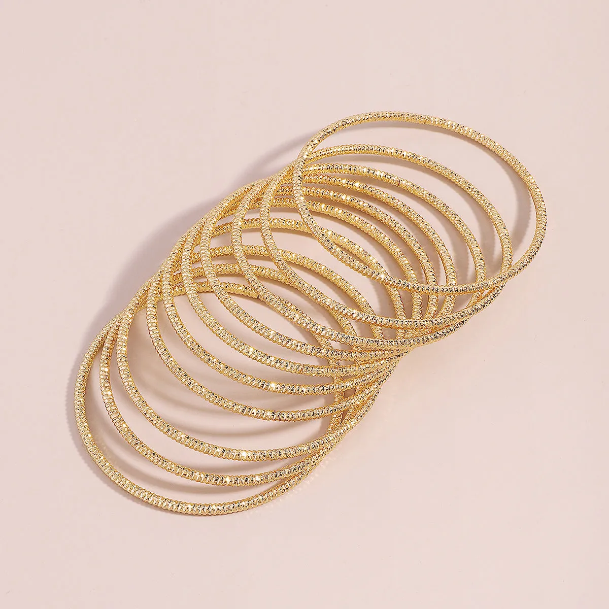 18K Gold-Plated Textured Bangle Set