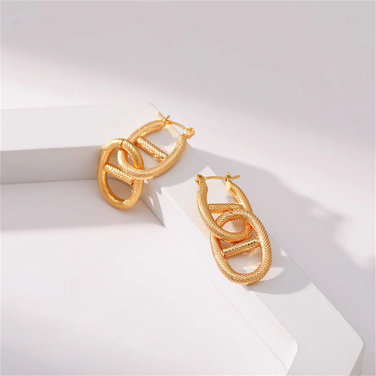 18K Gold-Plated Textured Chain Drop Earring