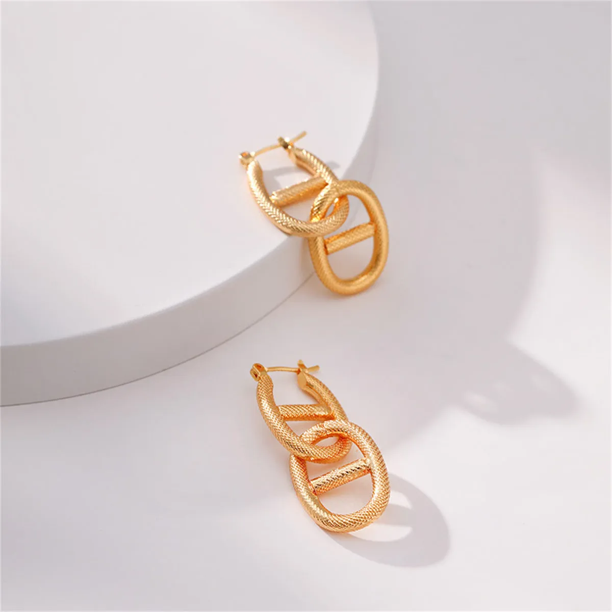 18K Gold-Plated Textured Chain Drop Earring