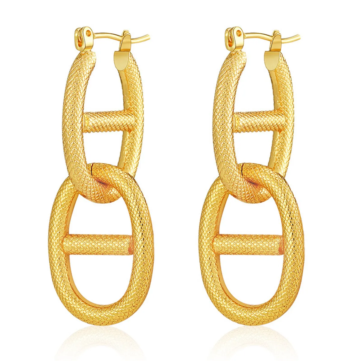 18K Gold-Plated Textured Chain Drop Earring