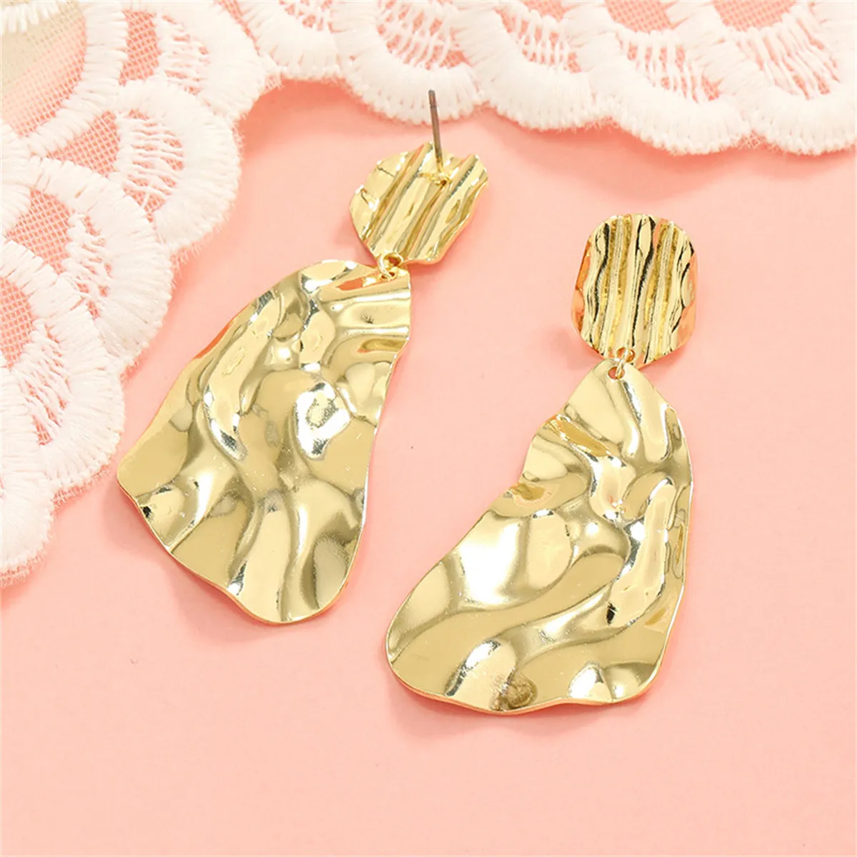 18K Gold-Plated Textured Geometric Drop Earrings