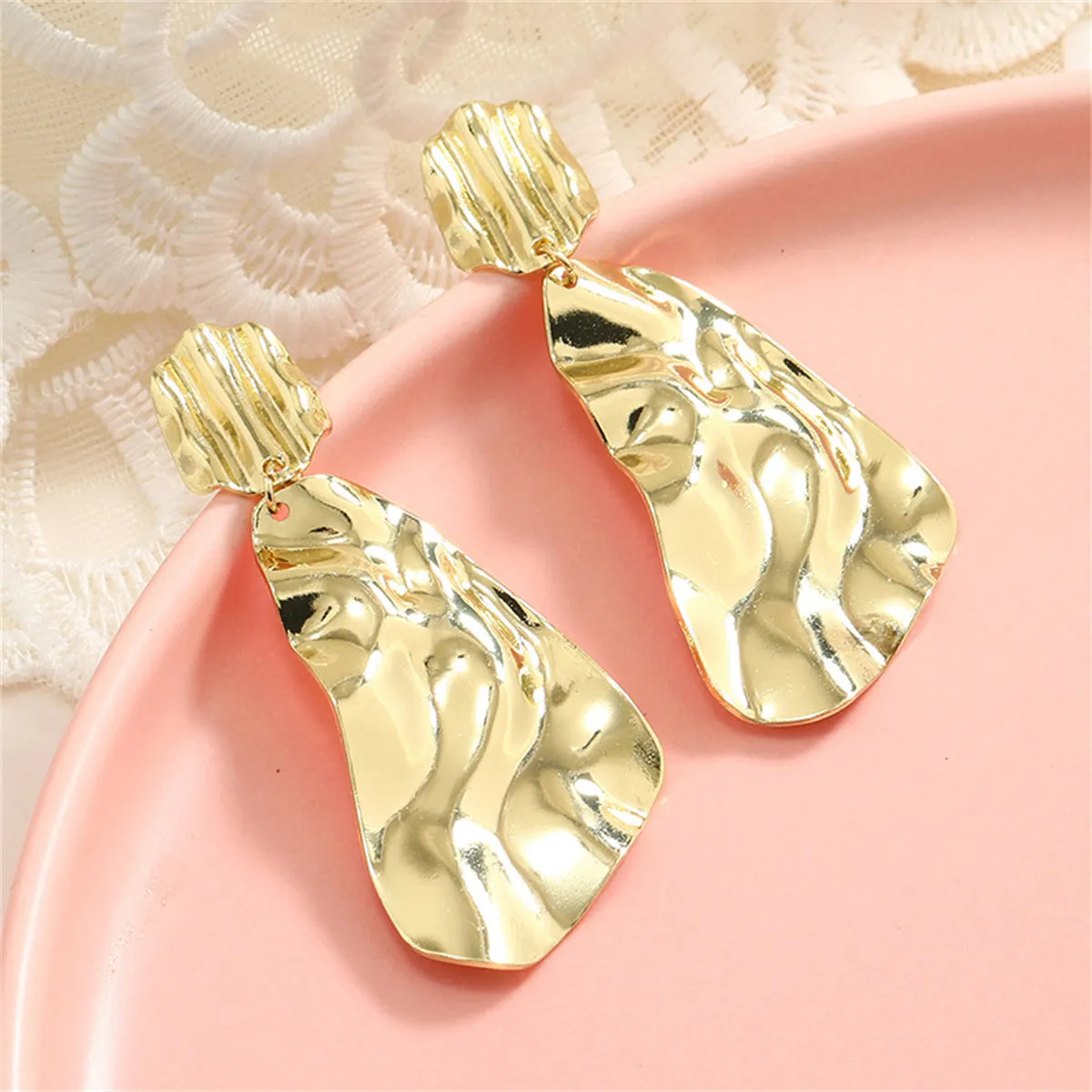 18K Gold-Plated Textured Geometric Drop Earrings