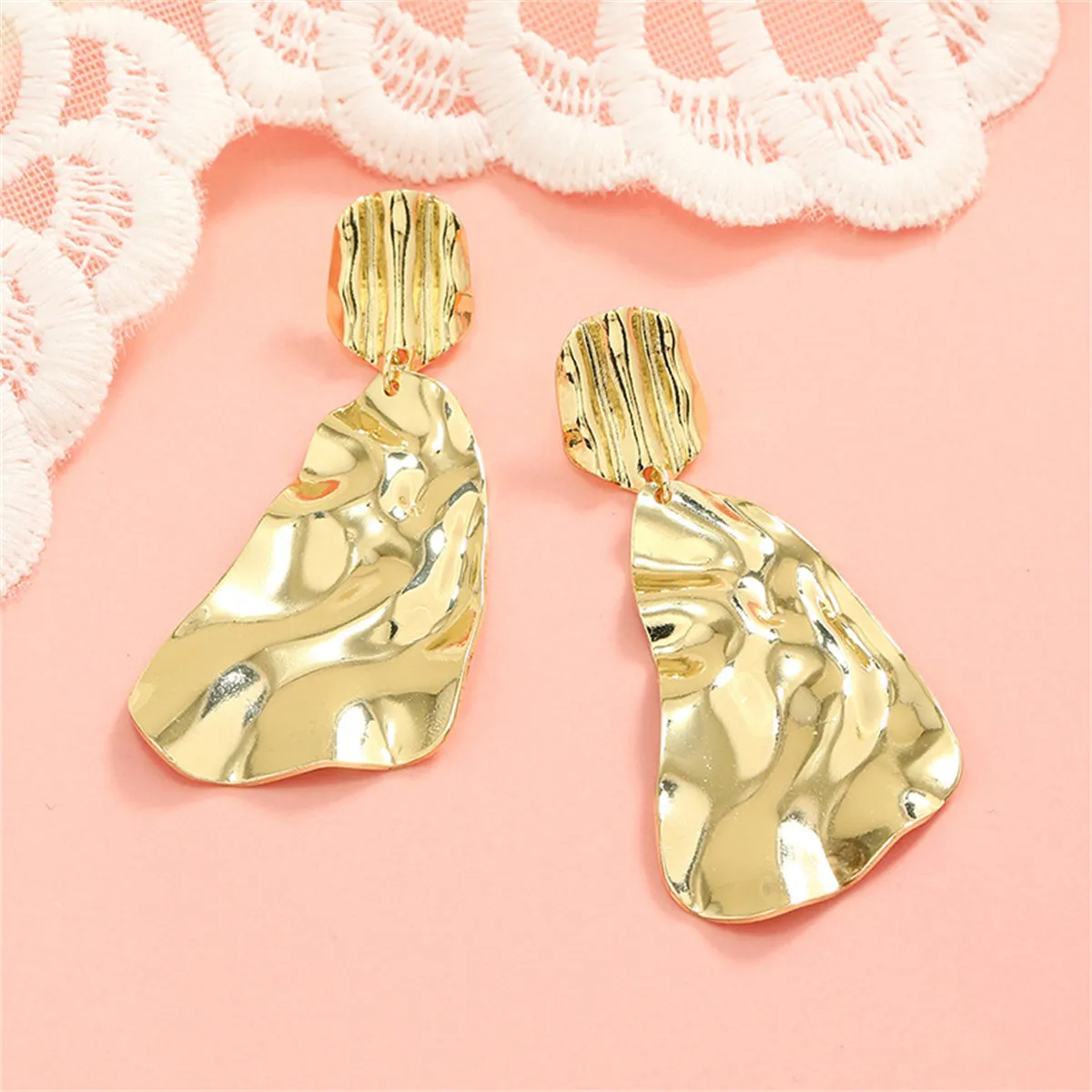18K Gold-Plated Textured Geometric Drop Earrings