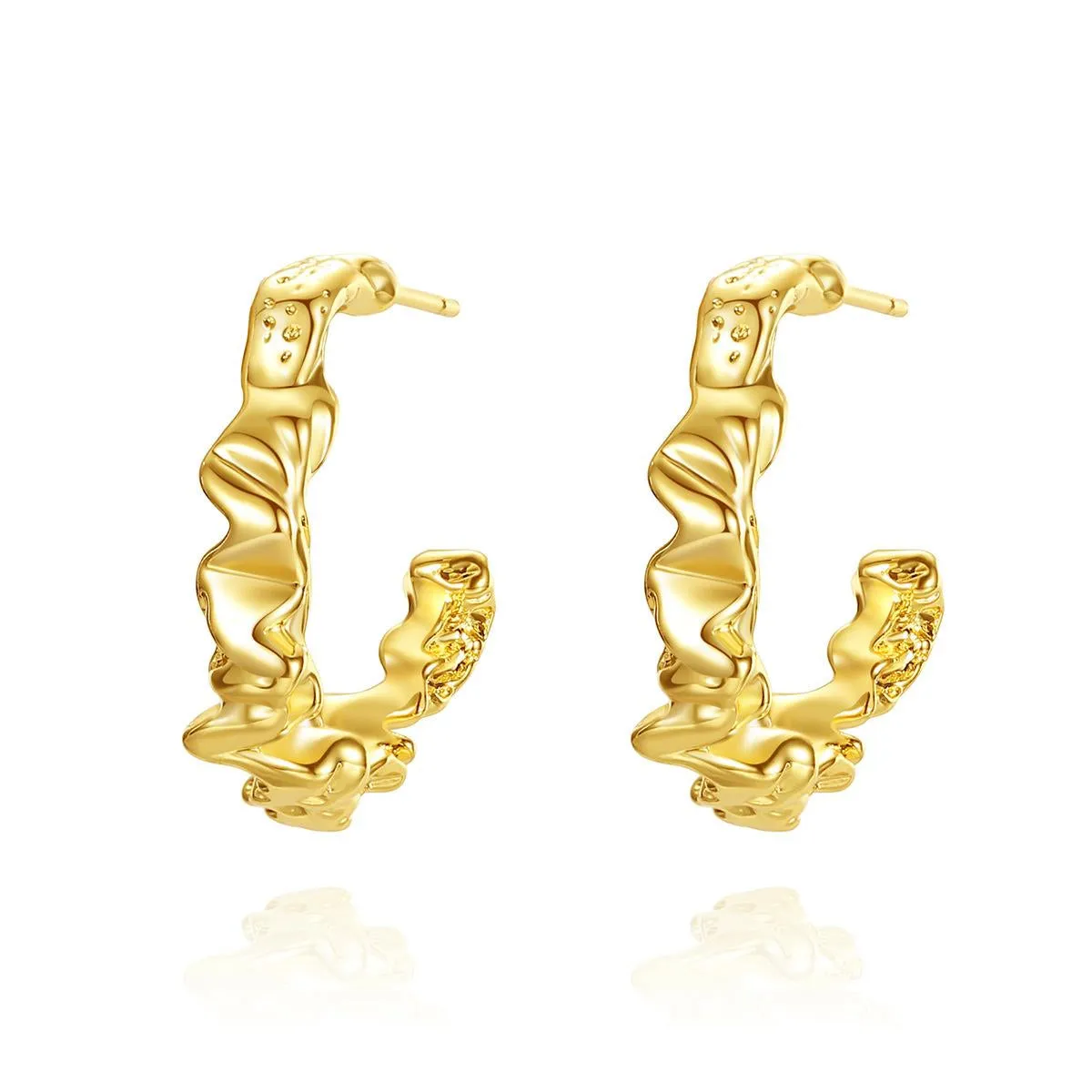 18K Gold-Plated Textured Hoop Earrings