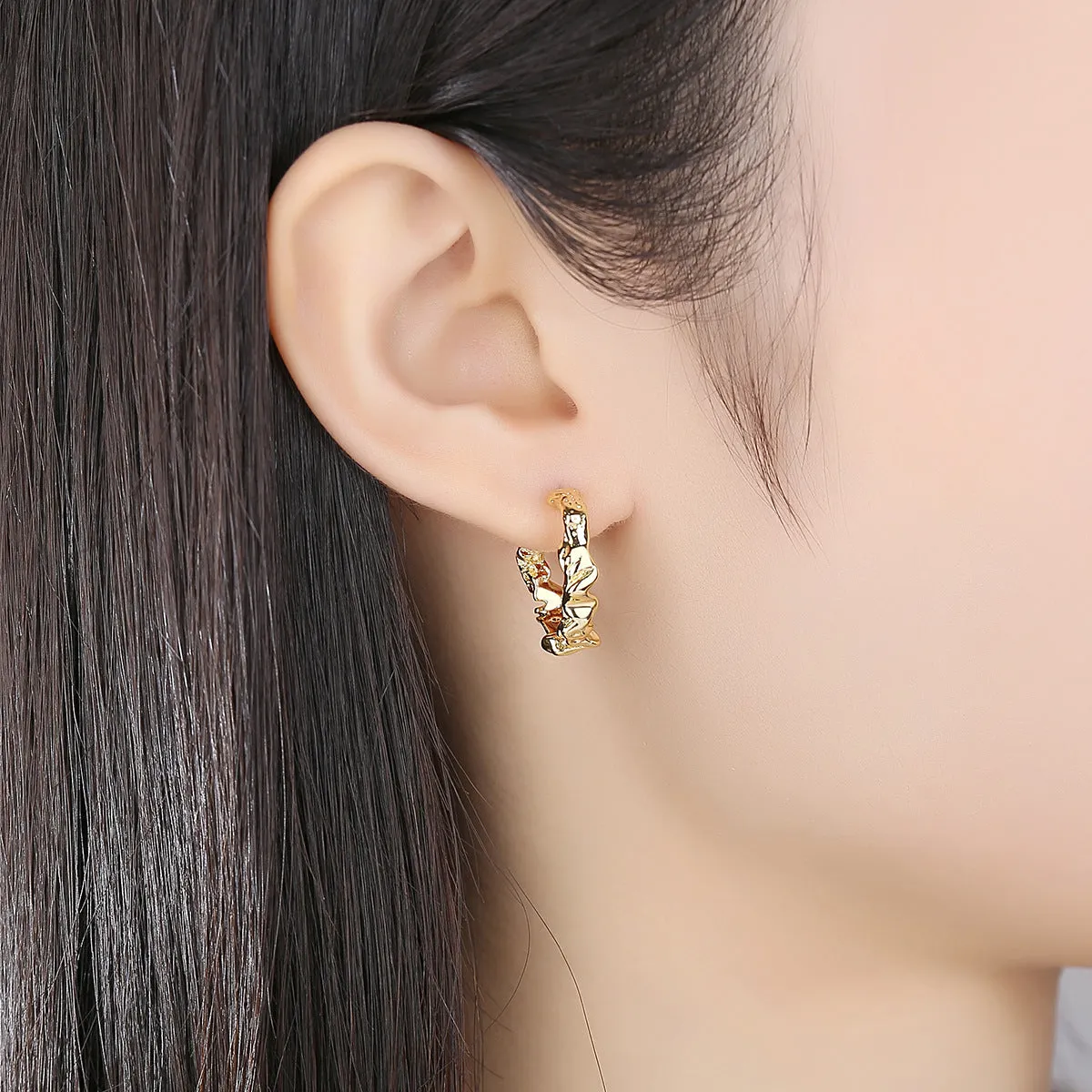 18K Gold-Plated Textured Hoop Earrings