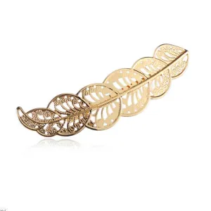 18K Gold-Plated Textured Open-Leaf Hair Clip