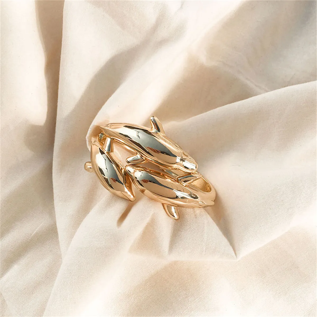 18K Gold-Plated Tri-Dolphin Bypass Bangle