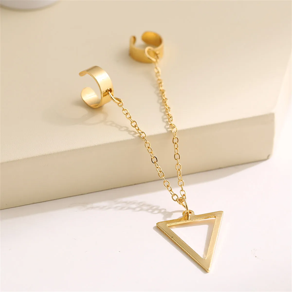 18K Gold-Plated Triangle Drop Double Ear Cuff