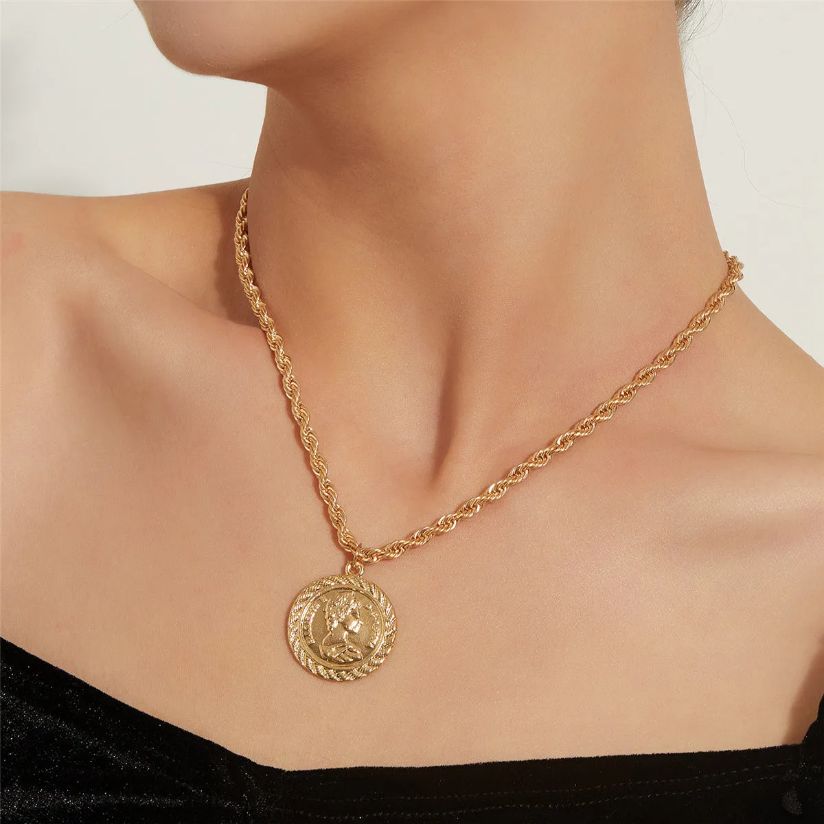 18K Gold-Plated Twine Coin Pendant Necklace