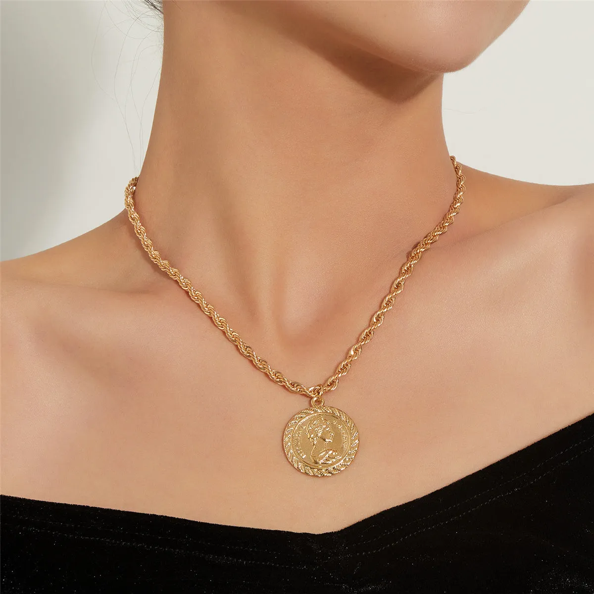 18K Gold-Plated Twine Coin Pendant Necklace