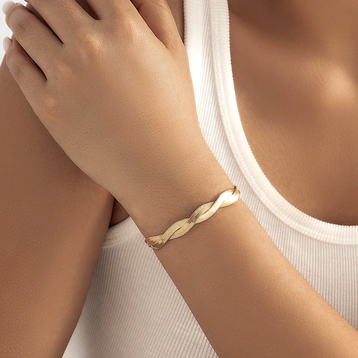 18K Gold-Plated Twist Snake Chain Bracelet