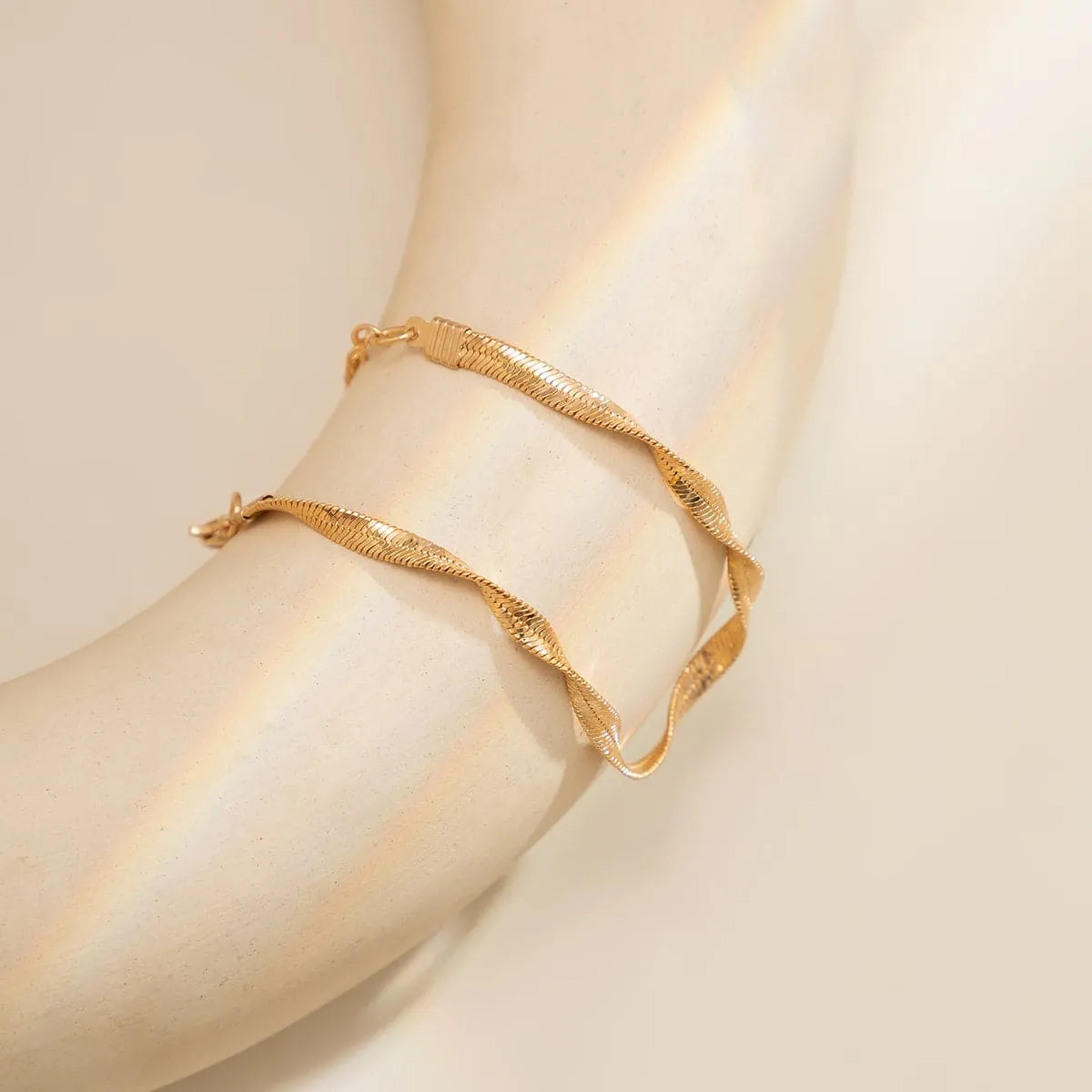 18K Gold-Plated Twisted Snake Chain Bracelet