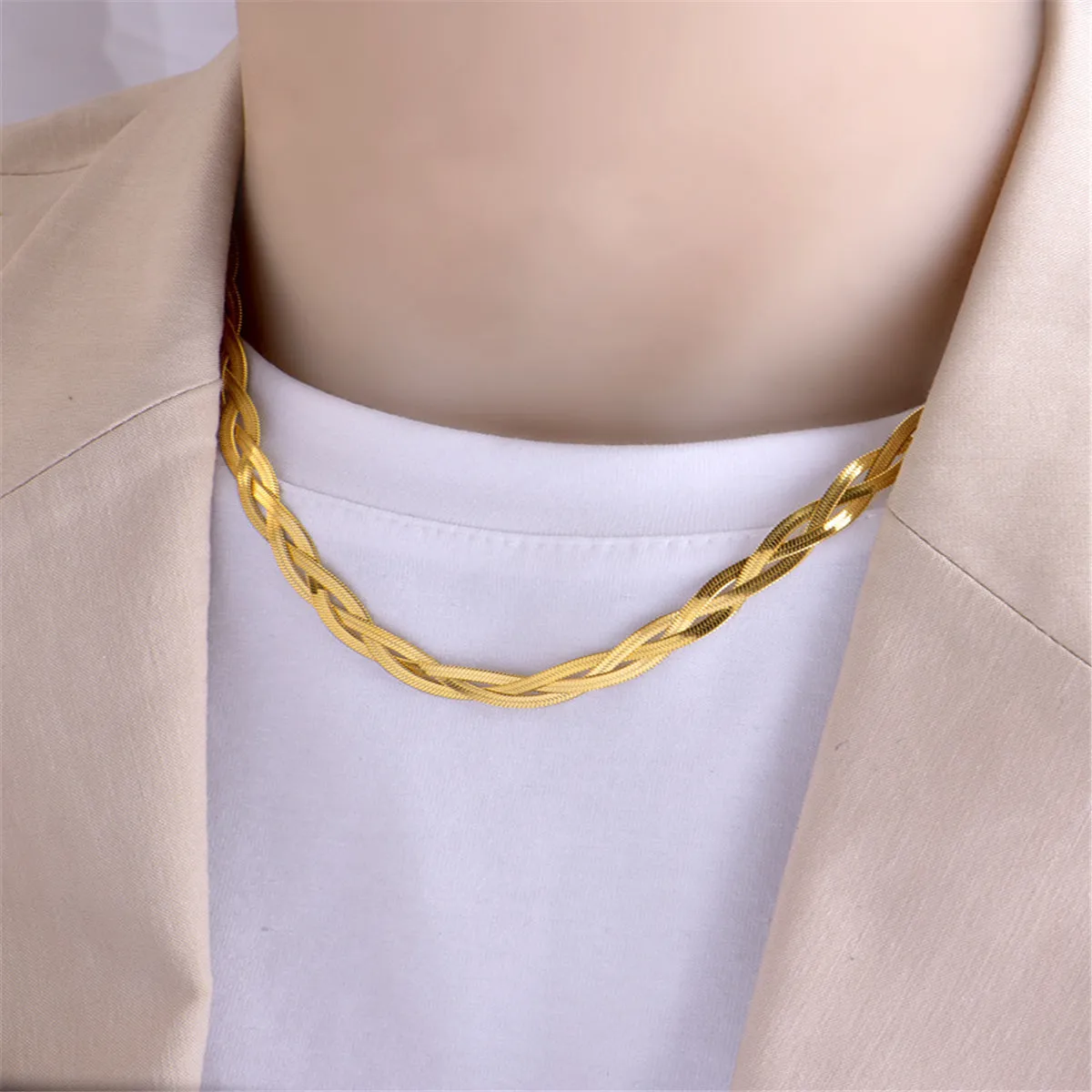18K Gold-Plated Weave Snake Chain Necklace