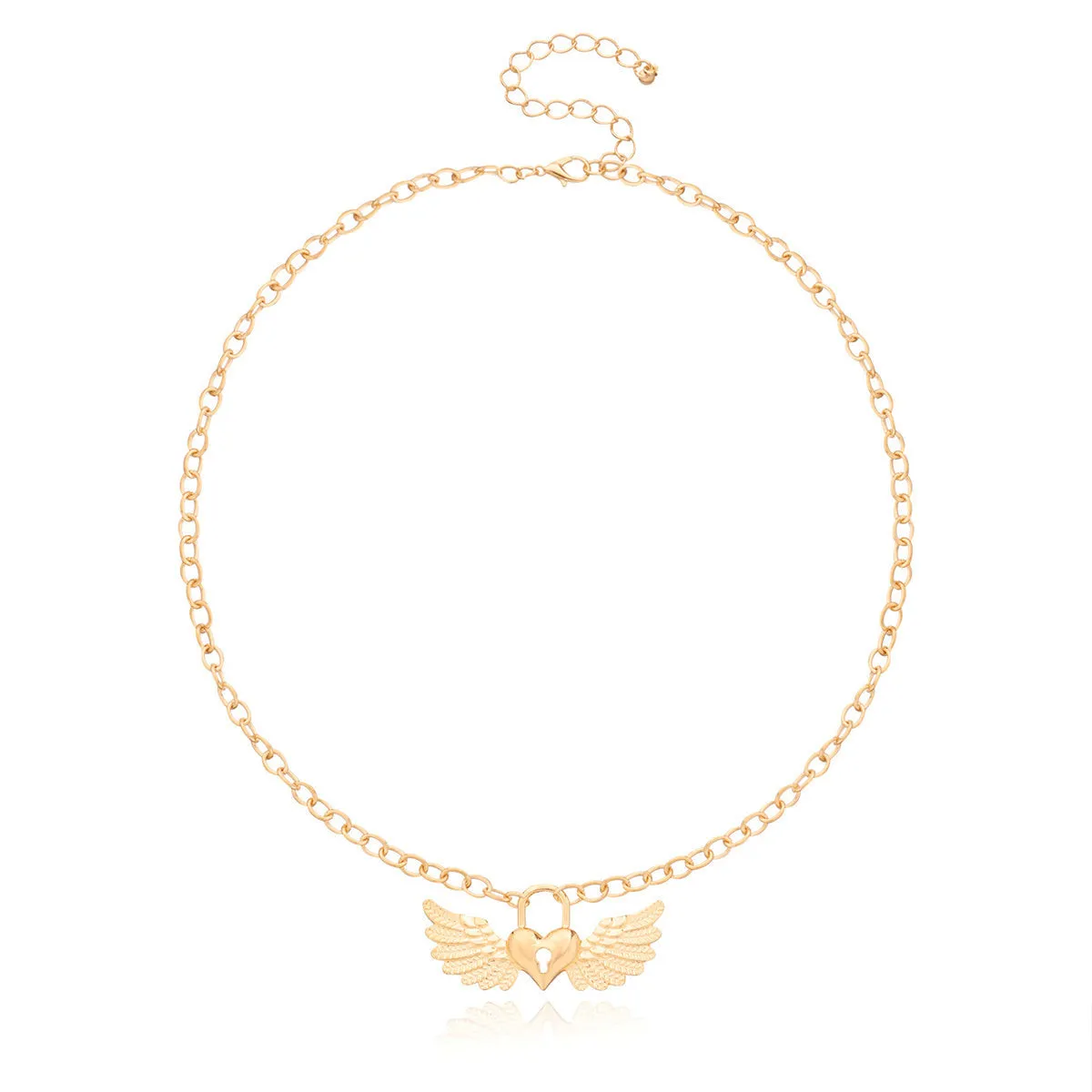 18K Gold-Plated Wing Heart Lock Pendant Necklace