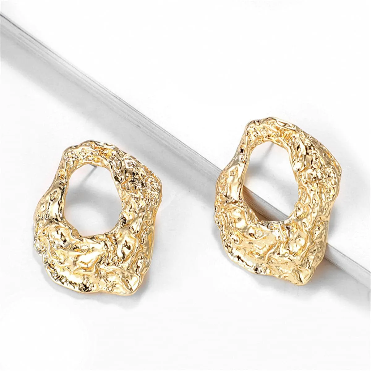 18K Gold-Plated Wrinkled Geometry Hoop Drop Earrings