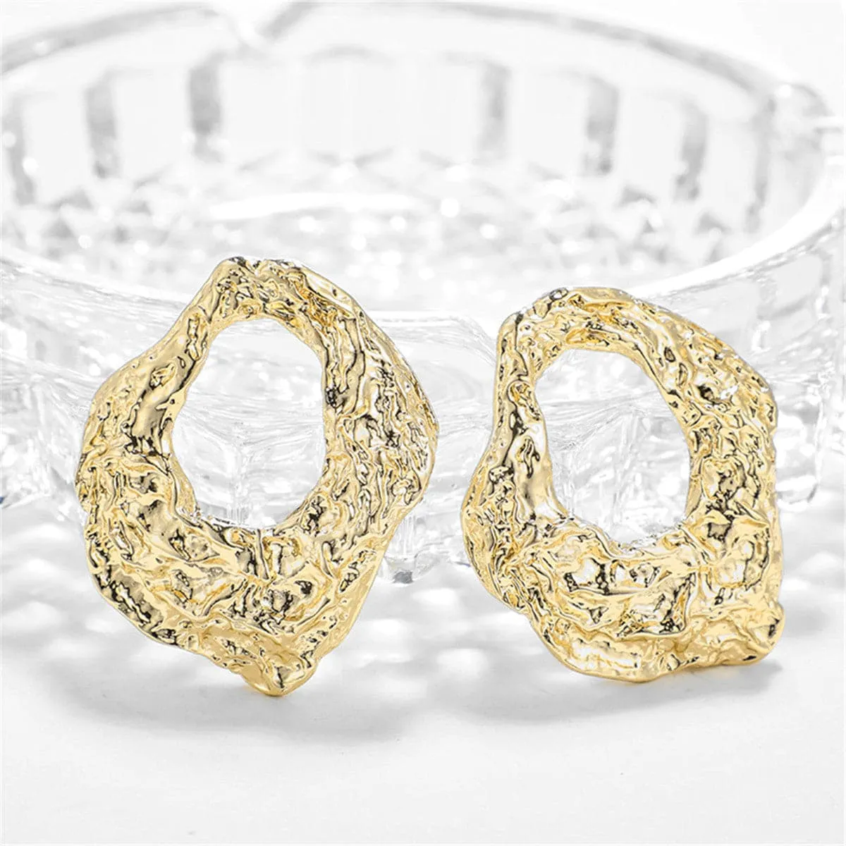 18K Gold-Plated Wrinkled Geometry Hoop Drop Earrings