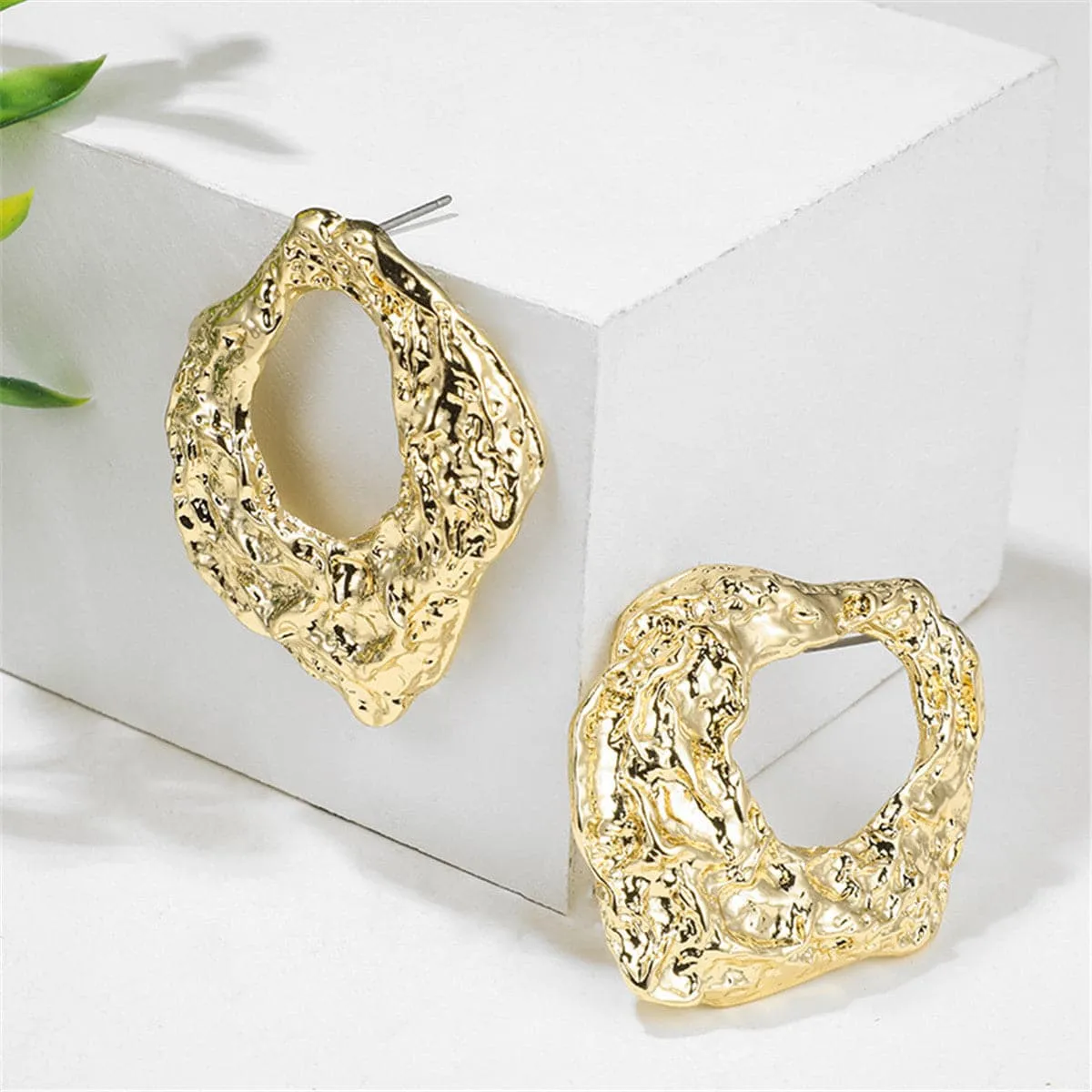 18K Gold-Plated Wrinkled Geometry Hoop Drop Earrings