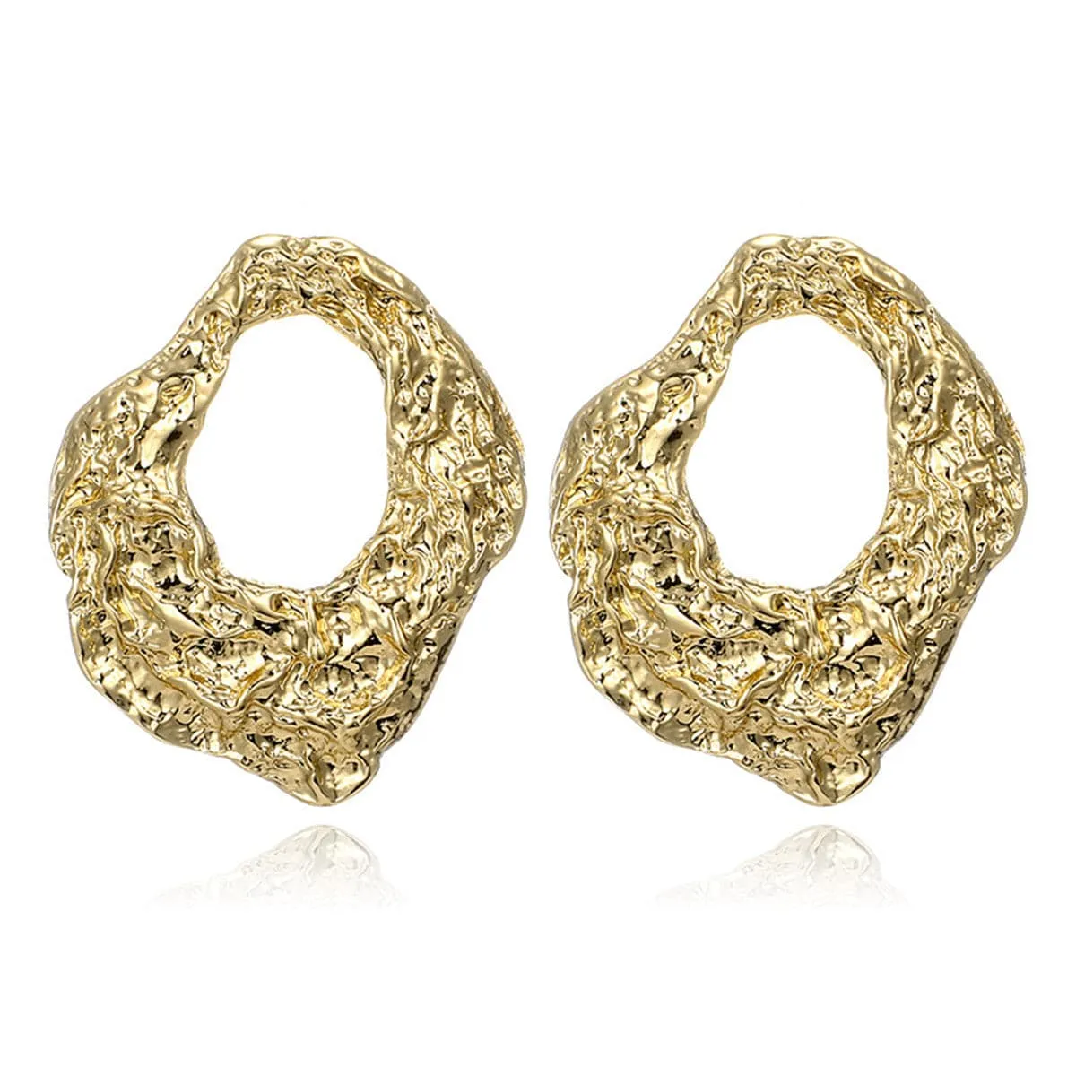 18K Gold-Plated Wrinkled Geometry Hoop Drop Earrings