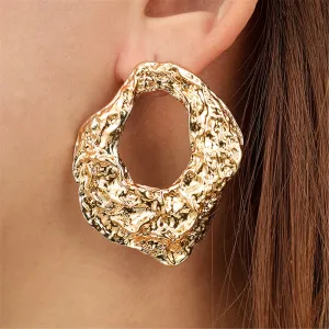 18K Gold-Plated Wrinkled Geometry Hoop Drop Earrings
