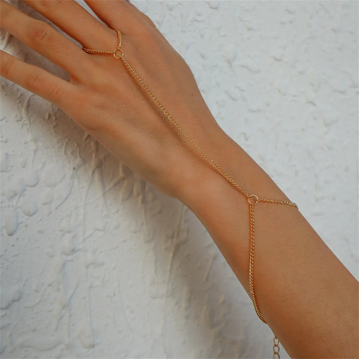 18K Gold-Plated Wrist-To-Ring Chain Bracelet