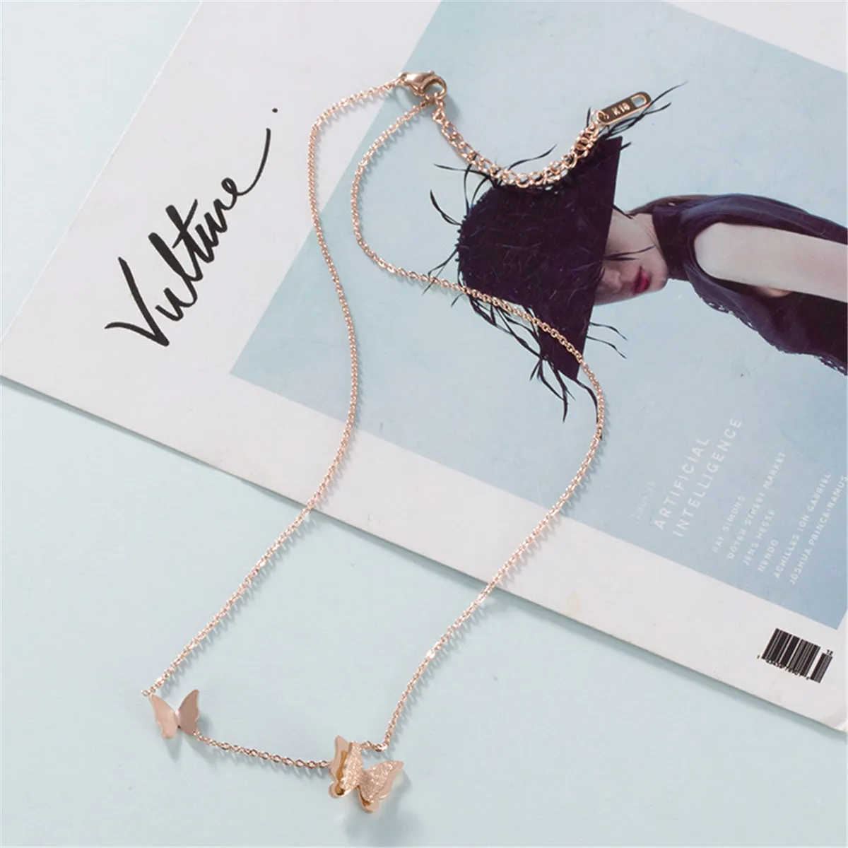 18K Rose Gold-Plated 3-D Butterfly Pendant Necklace