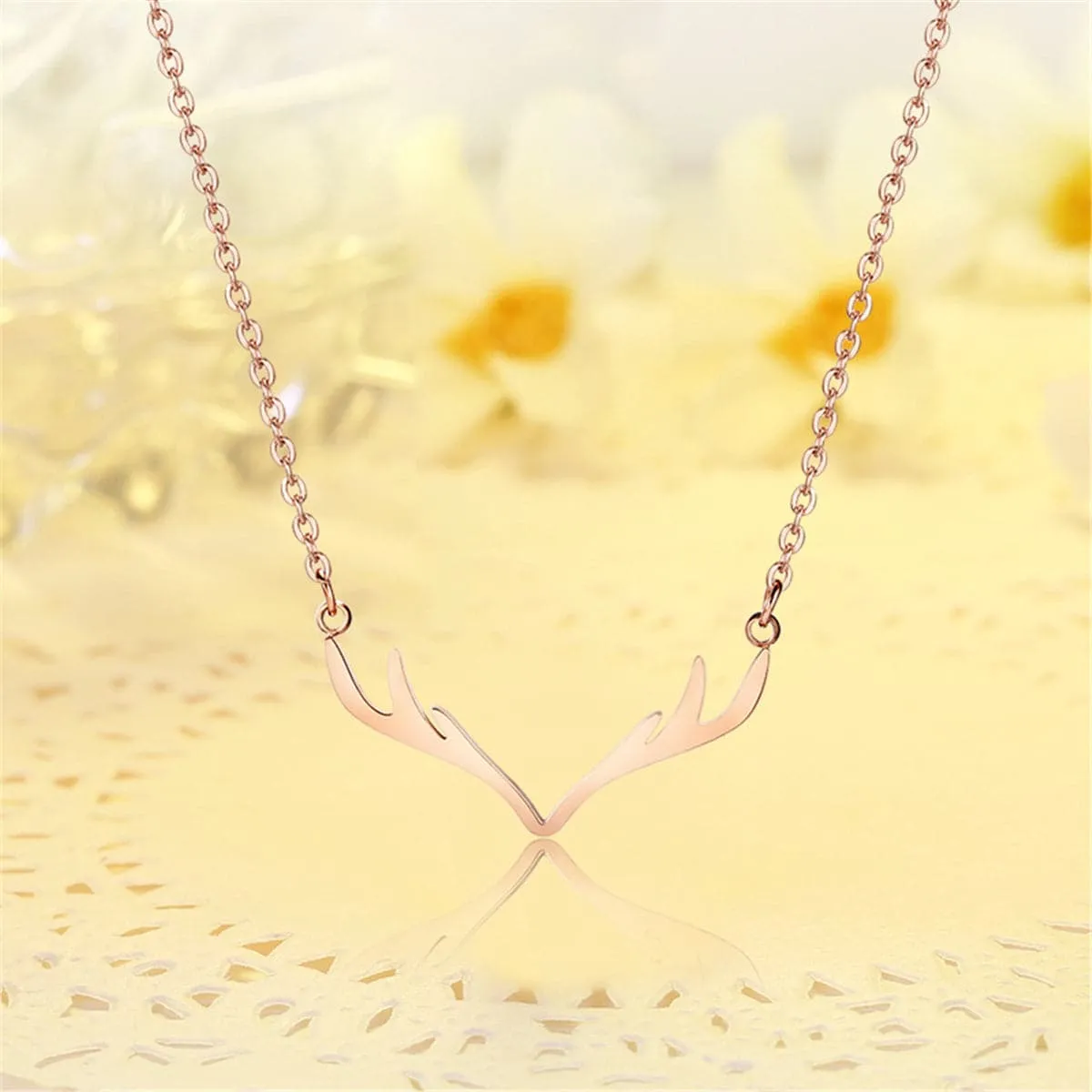 18K Rose Gold-Plated Antler Pendant Necklace
