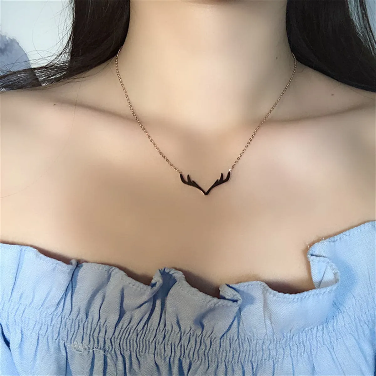 18K Rose Gold-Plated Antler Pendant Necklace